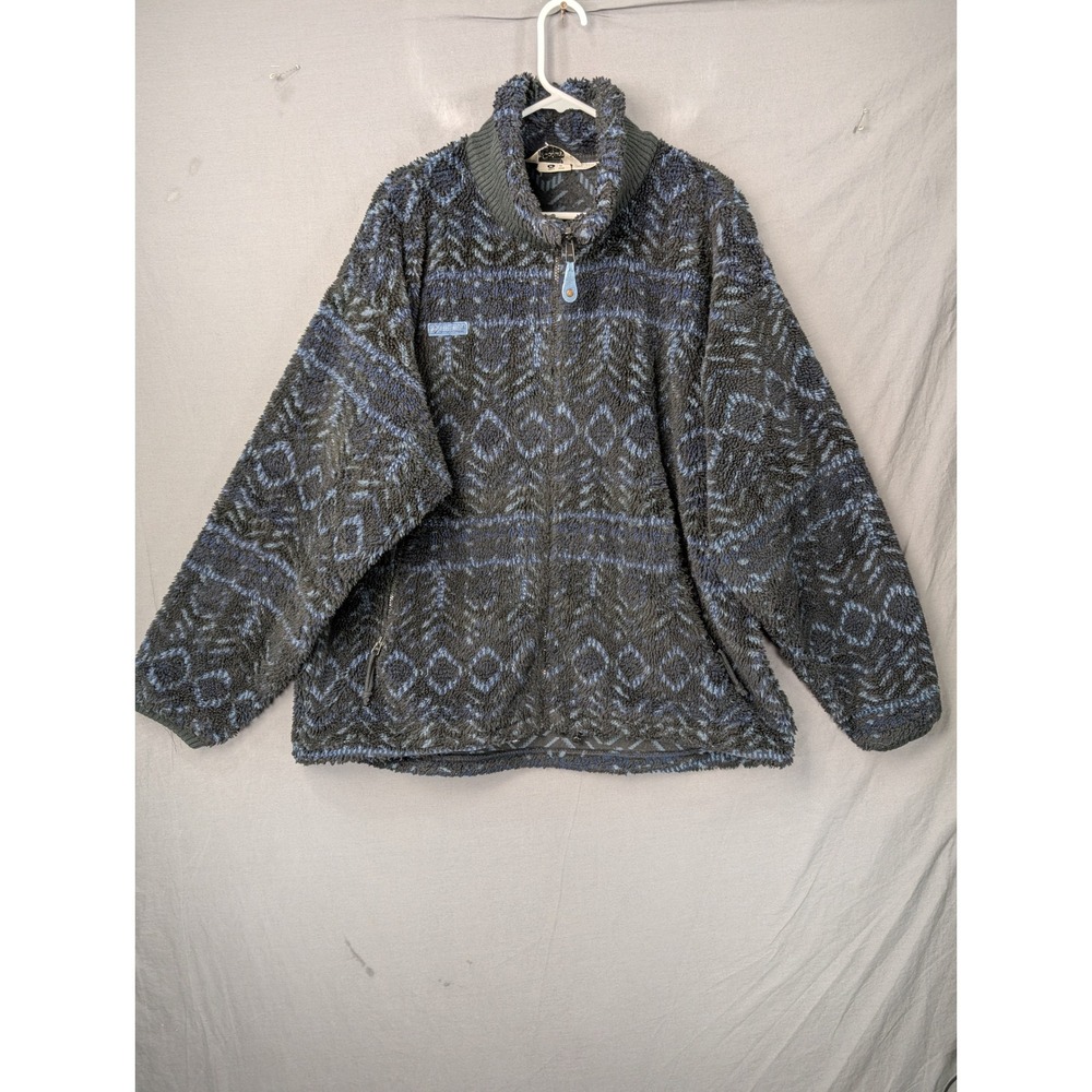 Columbia Sportswear Geometric Sherpa Fleece Jacket Blue Gray Full Zip Mens XL